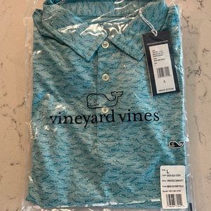 Vineyard Vines men’s short sleeve performance polo bass aqua ocean size large